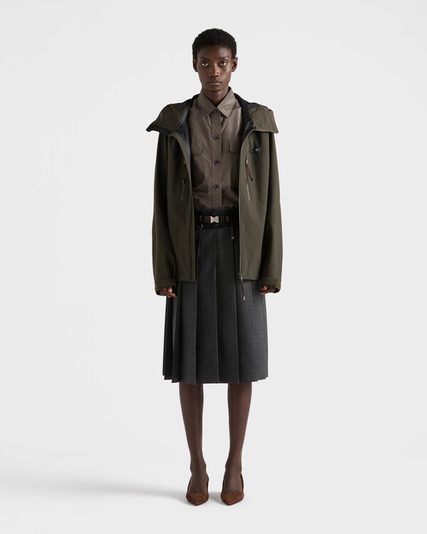 Pleated hopsack and technical fabric skirt - Slate Gray Pleated hopsack and technical fabric skirt - Slate Gray