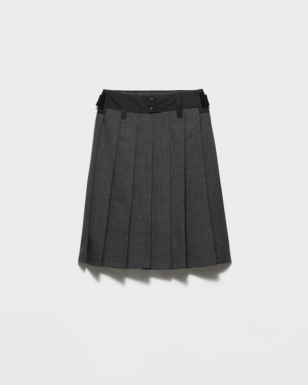 Pleated hopsack and technical fabric skirt - Slate Gray Pleated hopsack and technical fabric skirt - Slate Gray