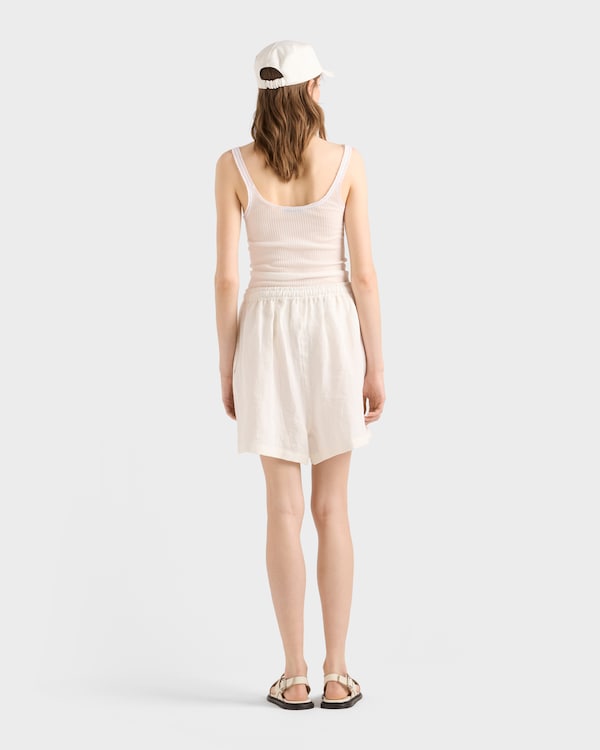 Embroidered slubbed linen shorts - White Embroidered slubbed linen shorts - White