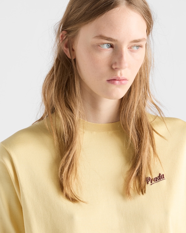 Silk crew-neck sweater - Cream/Amaranth Silk crew-neck sweater - Cream/Amaranth