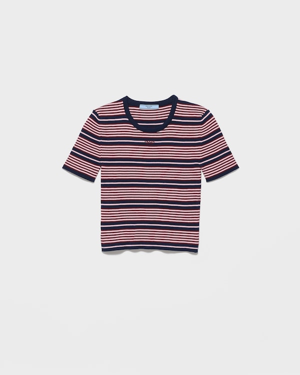 Short-sleeved striped cotton sweater - Navy/Petal Short-sleeved striped cotton sweater - Navy/Petal