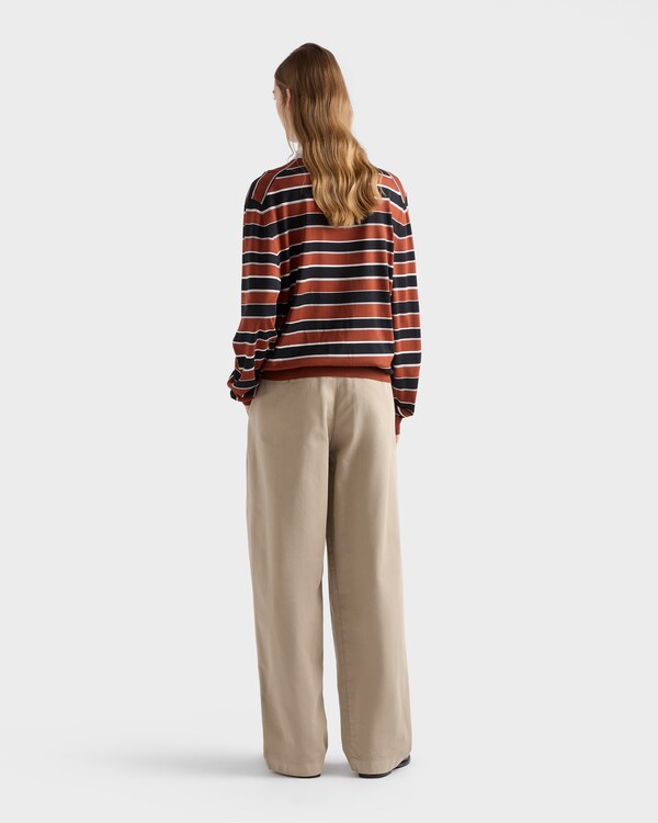 Striped silk polo shirt - Rust/Black Striped silk polo shirt - Rust/Black