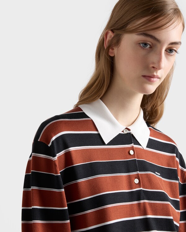 Striped silk polo shirt - Rust/Black Striped silk polo shirt - Rust/Black
