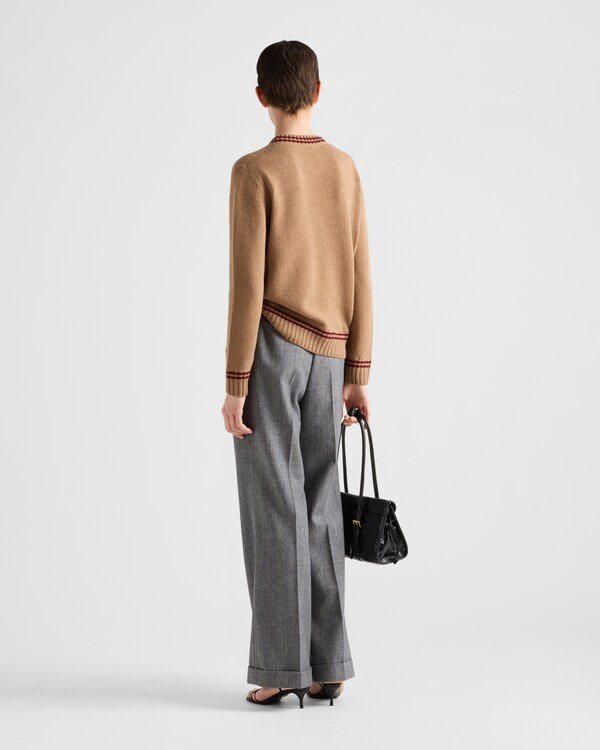 Wool and cashmere crew-neck sweater - Camel/Amaranth Wool and cashmere crew-neck sweater - Camel/Amaranth