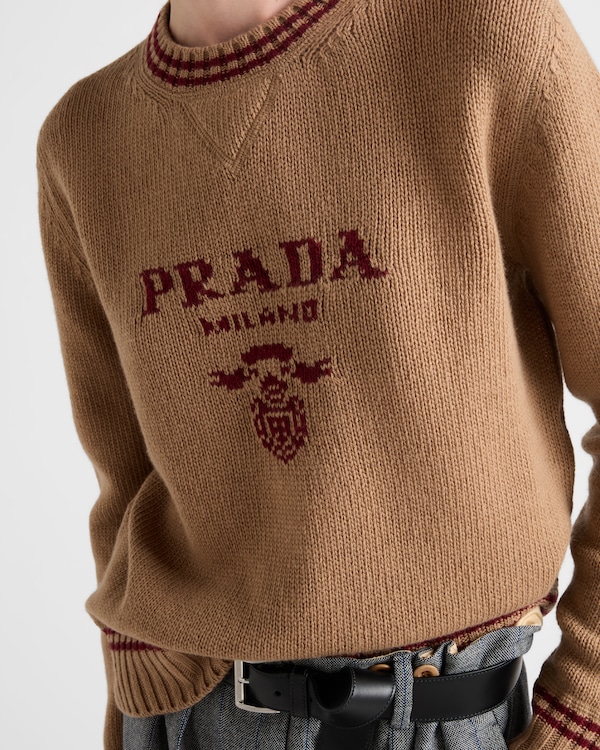 Wool and cashmere crew-neck sweater - Camel/Amaranth Wool and cashmere crew-neck sweater - Camel/Amaranth