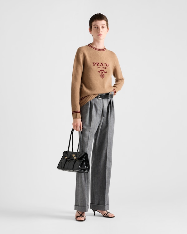 Wool and cashmere crew-neck sweater - Camel/Amaranth Wool and cashmere crew-neck sweater - Camel/Amaranth