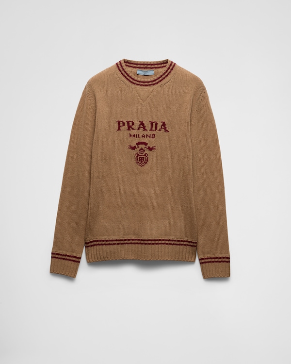 Wool and cashmere crew-neck sweater - Camel/Amaranth Wool and cashmere crew-neck sweater - Camel/Amaranth