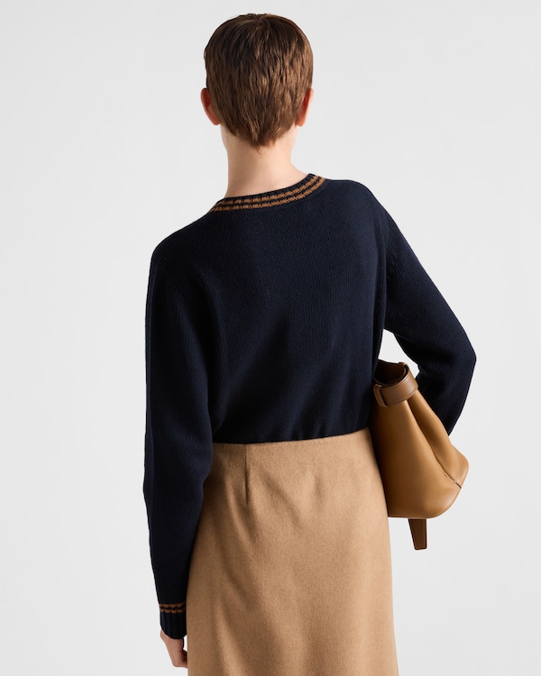 Wool and cashmere crew-neck sweater - Blue/Tobacco Wool and cashmere crew-neck sweater - Blue/Tobacco