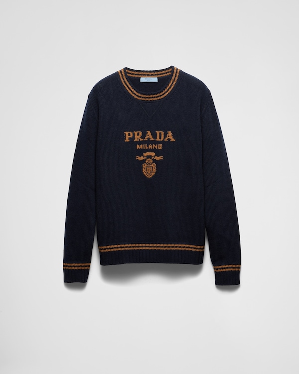 Wool and cashmere crew-neck sweater - Blue/Tobacco Wool and cashmere crew-neck sweater - Blue/Tobacco