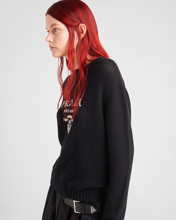 Cashmere and wool Prada logo crew-neck sweater - Black Cashmere and wool Prada logo crew-neck sweater - Black