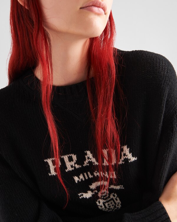 Cashmere and wool Prada logo crew-neck sweater - Black Cashmere and wool Prada logo crew-neck sweater - Black