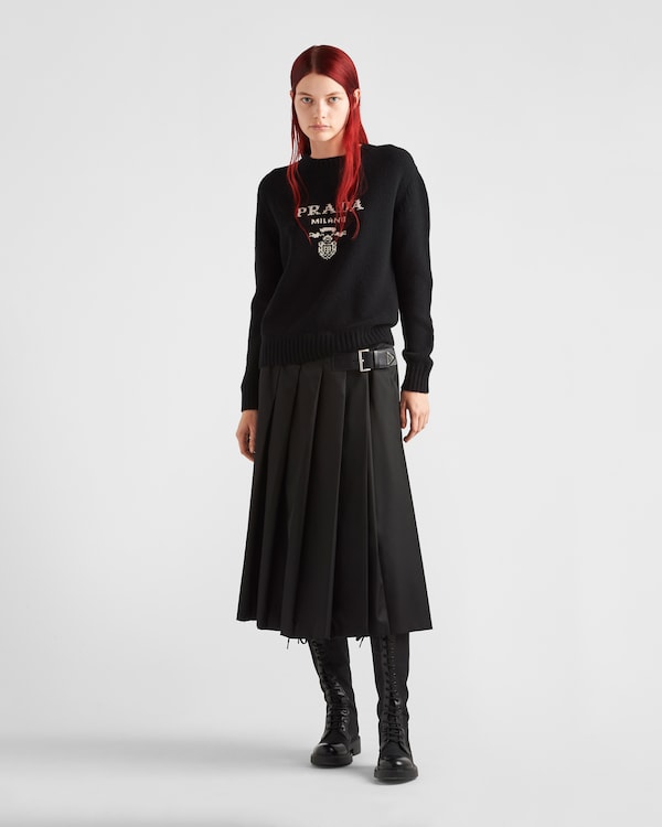 Cashmere and wool Prada logo crew-neck sweater - Black Cashmere and wool Prada logo crew-neck sweater - Black