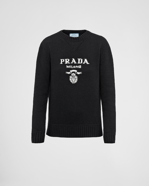 Cashmere and wool Prada logo crew-neck sweater - Black Cashmere and wool Prada logo crew-neck sweater - Black