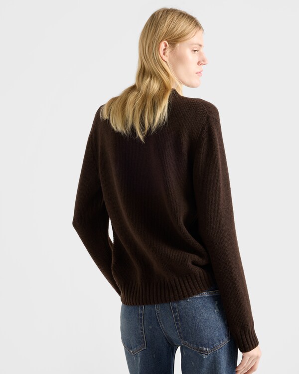 Cashmere and wool Prada logo crew-neck sweater - Dark Brown Cashmere and wool Prada logo crew-neck sweater - Dark Brown