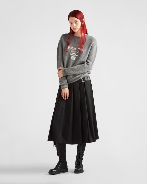 Cashmere and wool Prada logo crew-neck sweater - Grey Cashmere and wool Prada logo crew-neck sweater - Grey