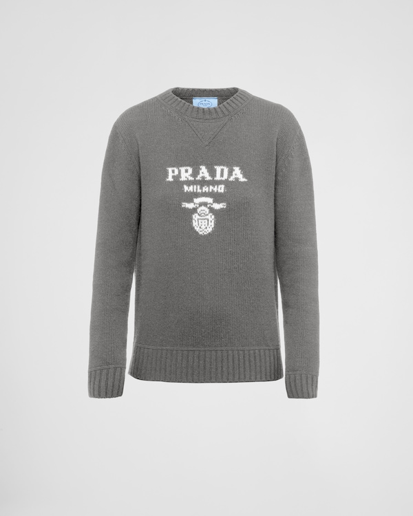 Cashmere and wool Prada logo crew-neck sweater - Grey Cashmere and wool Prada logo crew-neck sweater - Grey