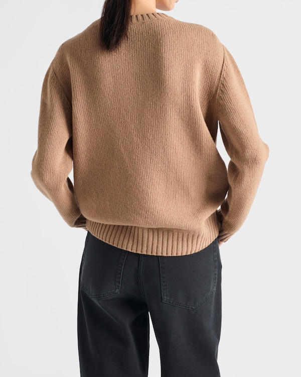 Cashmere and wool Prada logo crew-neck sweater - Camel Brown Cashmere and wool Prada logo crew-neck sweater - Camel Brown
