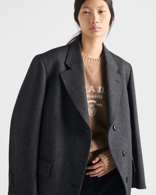 Cashmere and wool Prada logo crew-neck sweater - Camel Brown Cashmere and wool Prada logo crew-neck sweater - Camel Brown
