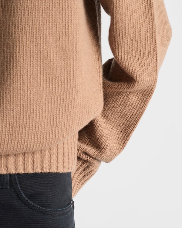 Cashmere and wool Prada logo crew-neck sweater - Camel Brown Cashmere and wool Prada logo crew-neck sweater - Camel Brown
