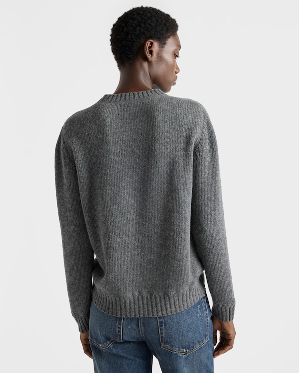 Cashmere and wool Prada logo crew-neck sweater - Slate Gray Cashmere and wool Prada logo crew-neck sweater - Slate Gray