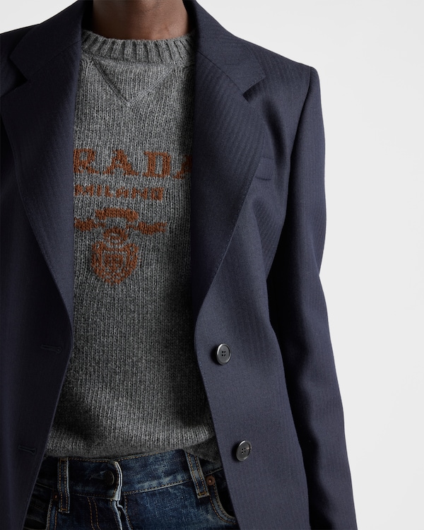 Cashmere and wool Prada logo crew-neck sweater - Slate Gray Cashmere and wool Prada logo crew-neck sweater - Slate Gray