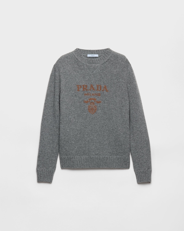 Cashmere and wool Prada logo crew-neck sweater - Slate Gray Cashmere and wool Prada logo crew-neck sweater - Slate Gray