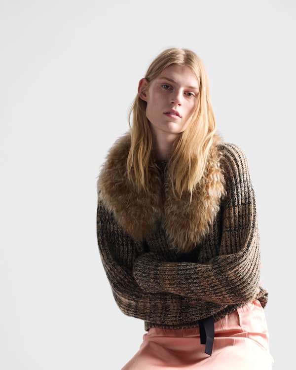 Wool and cashmere crew-neck sweater - Camel/Black Wool and cashmere crew-neck sweater - Camel/Black