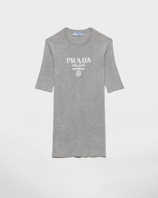 Silk crew-neck sweater with logo - Grey Silk crew-neck sweater with logo - Grey