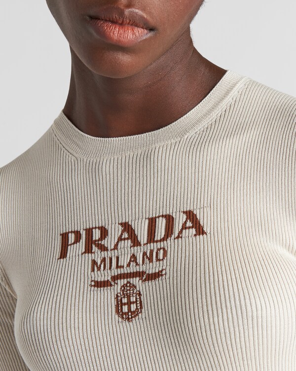 Silk crew-neck sweater with logo - Ivory Silk crew-neck sweater with logo - Ivory