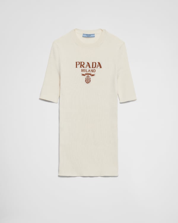 Silk crew-neck sweater with logo - Ivory Silk crew-neck sweater with logo - Ivory