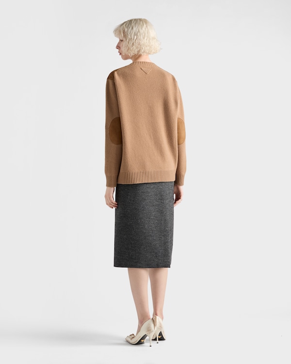 Cashmere, wool and suede sweater - Camel/Tobacco Cashmere, wool and suede sweater - Camel/Tobacco