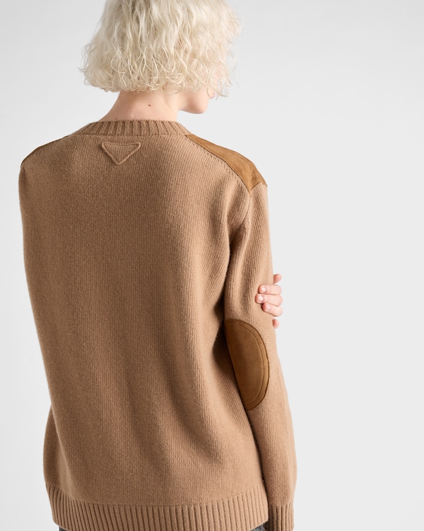 Cashmere, wool and suede sweater - Camel/Tobacco Cashmere, wool and suede sweater - Camel/Tobacco