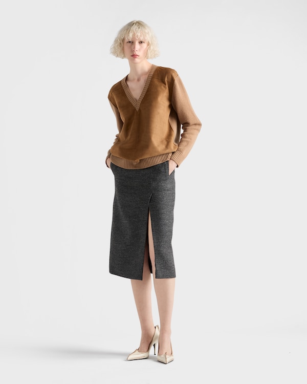 Cashmere, wool and suede sweater - Camel/Tobacco Cashmere, wool and suede sweater - Camel/Tobacco