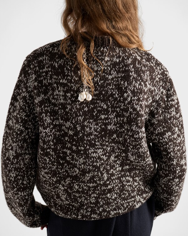 Wool crew-neck sweater with pendants - Dark Brown/Tan Wool crew-neck sweater with pendants - Dark Brown/Tan