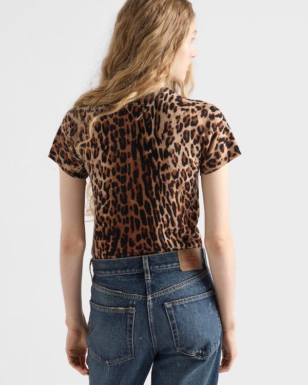 Short-sleeved printed cashmere sweater - Camel Brown Short-sleeved printed cashmere sweater - Camel Brown