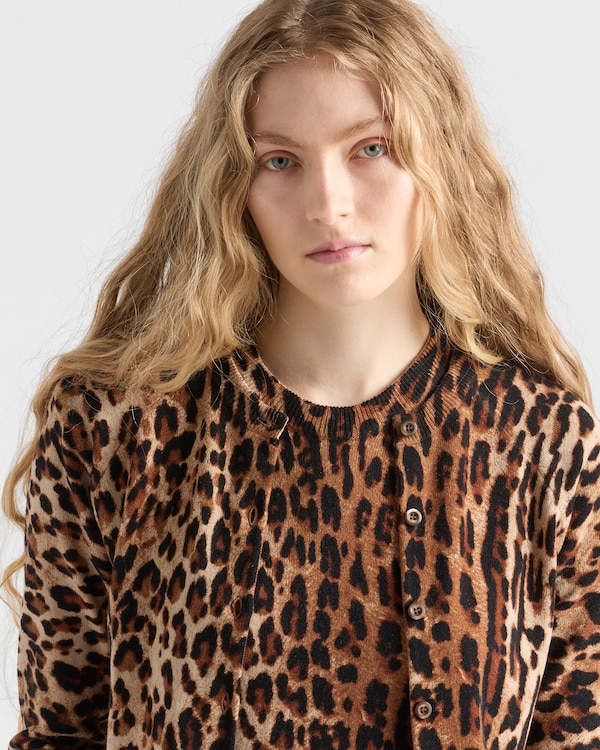 Short-sleeved printed cashmere sweater - Camel Brown Short-sleeved printed cashmere sweater - Camel Brown