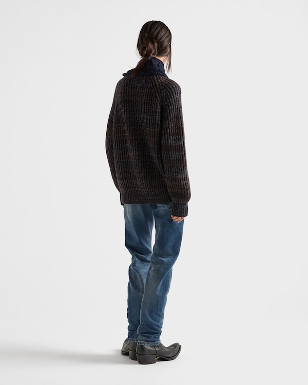 Mouliné wool cardigan - Dark Brown/Navy Blue Mouliné wool cardigan - Dark Brown/Navy Blue
