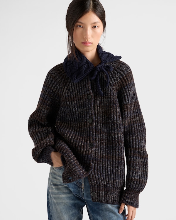 Mouliné wool cardigan - Dark Brown/Navy Blue Mouliné wool cardigan - Dark Brown/Navy Blue