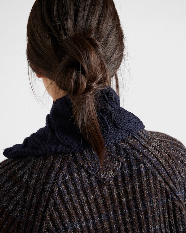 Mouliné wool cardigan - Dark Brown/Navy Blue Mouliné wool cardigan - Dark Brown/Navy Blue
