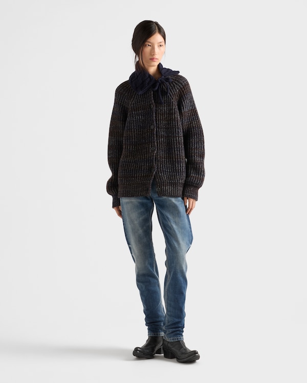 Mouliné wool cardigan - Dark Brown/Navy Blue Mouliné wool cardigan - Dark Brown/Navy Blue