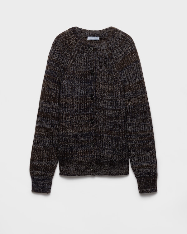 Mouliné wool cardigan - Dark Brown/Navy Blue Mouliné wool cardigan - Dark Brown/Navy Blue