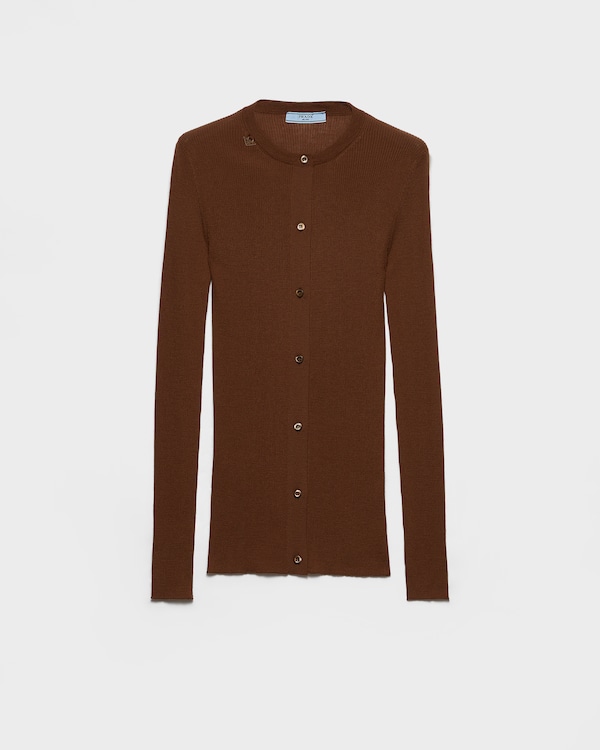Ribbed knit wool cardigan - Tobacco Ribbed knit wool cardigan - Tobacco