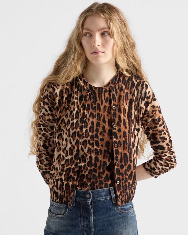Printed cashmere cardigan - Camel Brown Printed cashmere cardigan - Camel Brown