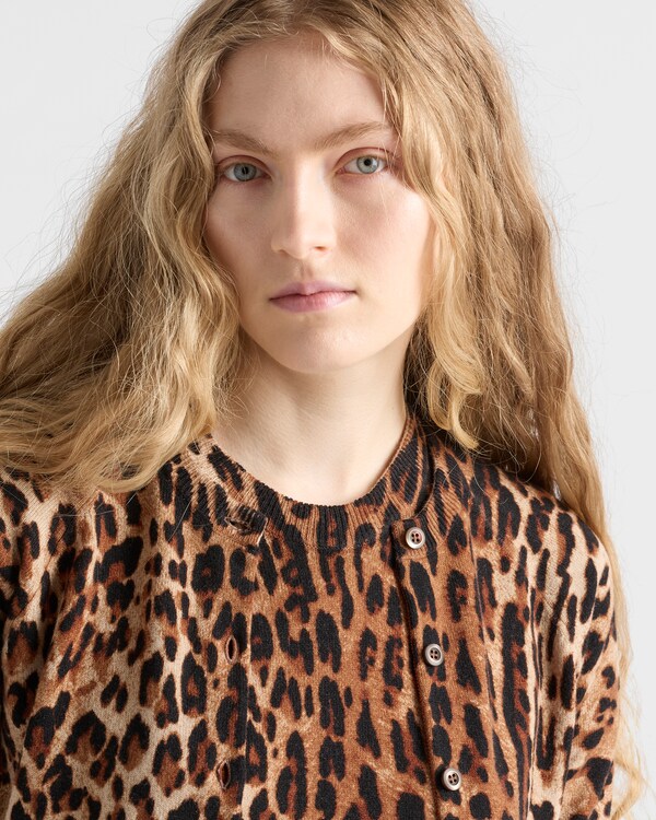 Printed cashmere cardigan - Camel Brown Printed cashmere cardigan - Camel Brown