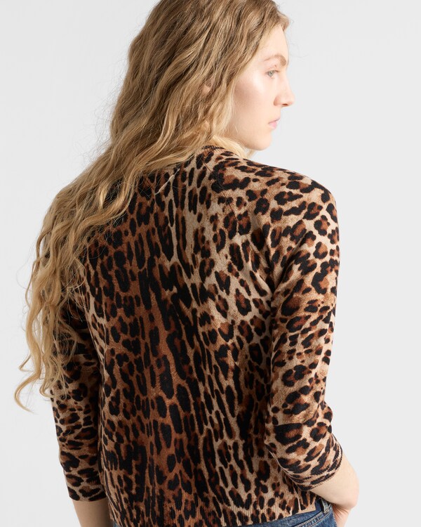 Printed cashmere cardigan - Camel Brown Printed cashmere cardigan - Camel Brown