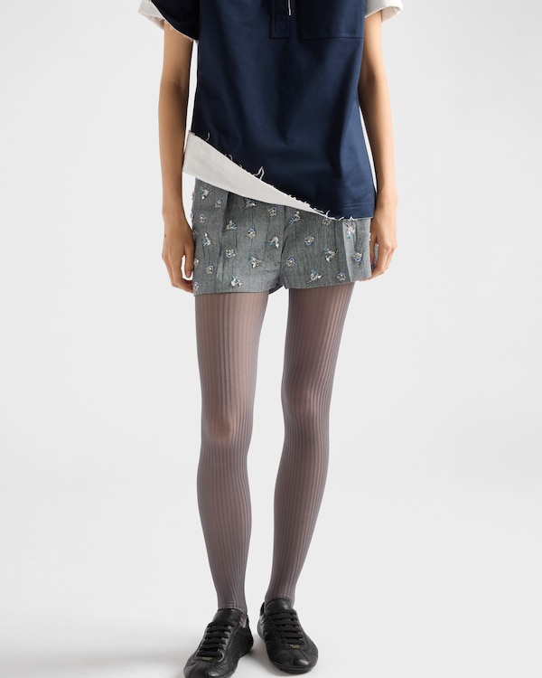 Embroidered wool pinstripe shorts - Anthracite Gray Embroidered wool pinstripe shorts - Anthracite Gray