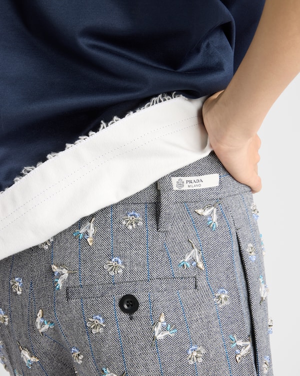 Embroidered wool pinstripe shorts - Anthracite Gray Embroidered wool pinstripe shorts - Anthracite Gray
