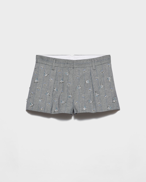 Embroidered wool pinstripe shorts - Anthracite Gray Embroidered wool pinstripe shorts - Anthracite Gray