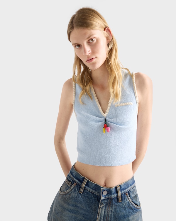 Cotton bouclé crop top - Sky Blue Cotton bouclé crop top - Sky Blue