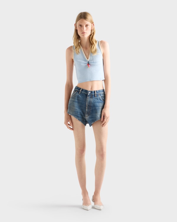 Cotton bouclé crop top - Sky Blue Cotton bouclé crop top - Sky Blue